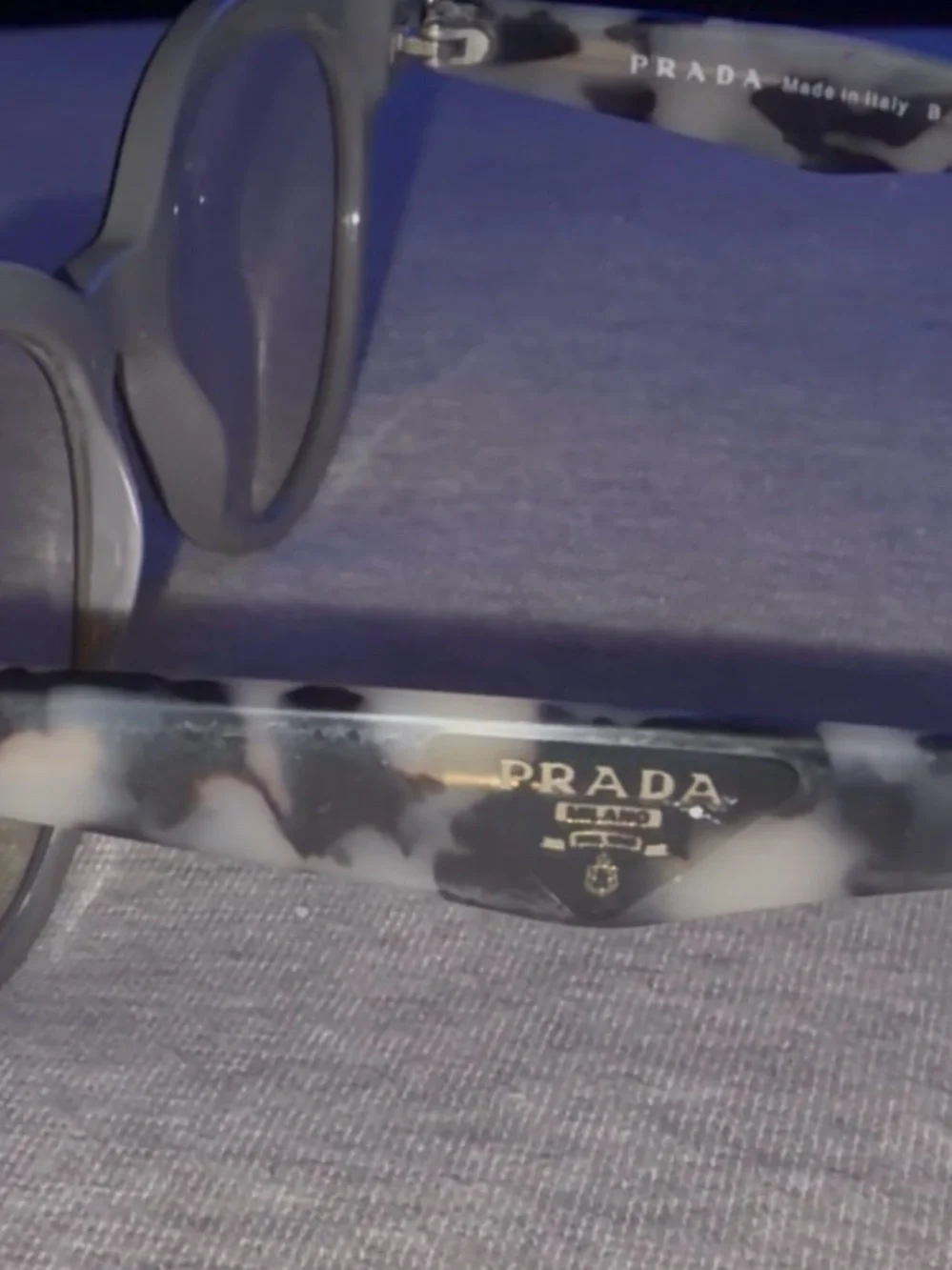 Prada Gray Round Acetate Glasses with Tortoiseshell Temples